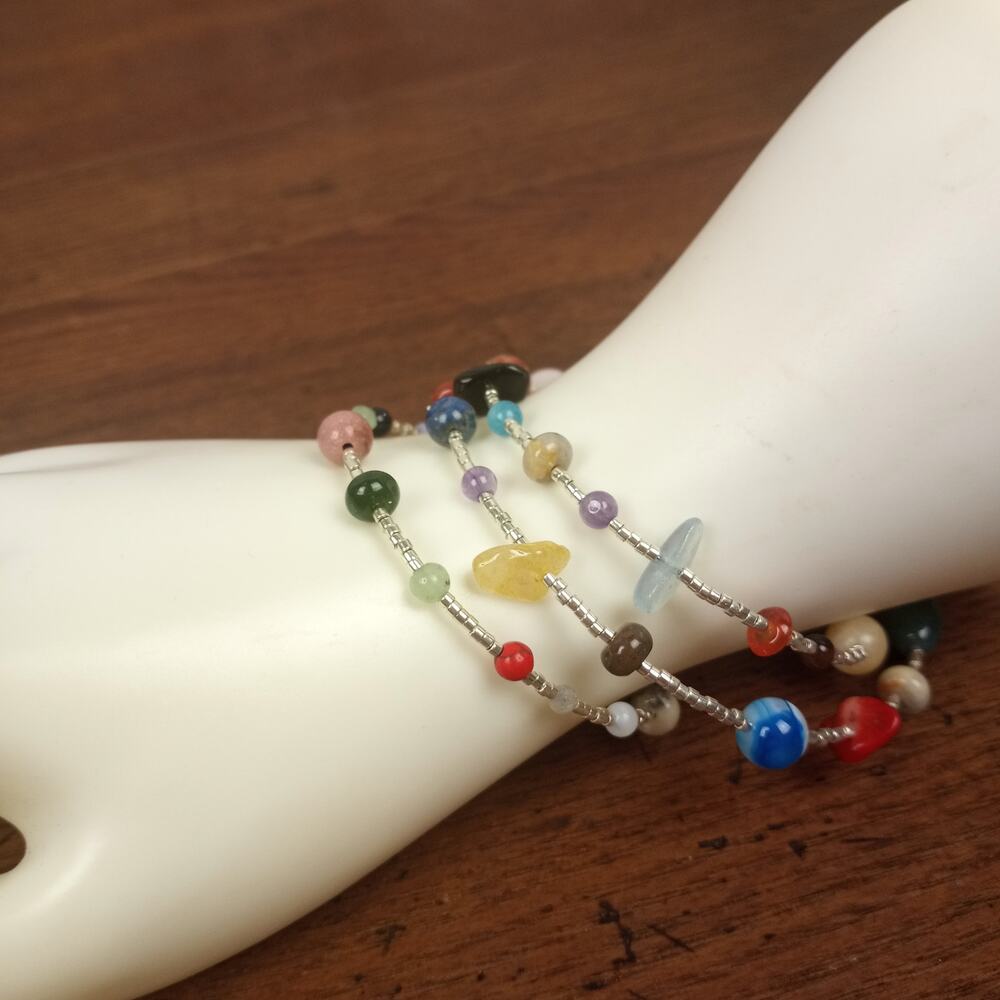 HANDMADE Delicate Gemstone Necklace or Triple Wrap Bracelet 23"